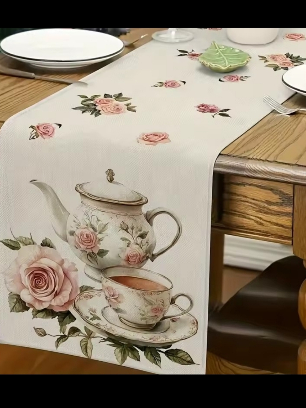 Delicate British Tea-Table Runner. 13 X108 Inches. - Picture 3 of 4